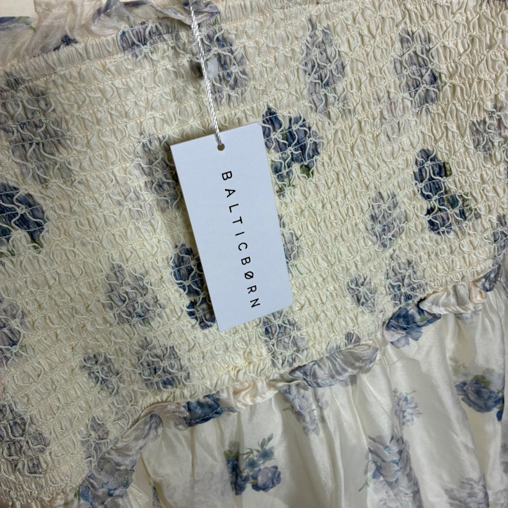 Baltic Born Smocked Floral Chiffon Midi Dress Size L Lined Roses Wedding Guest - Picture 6 of 11